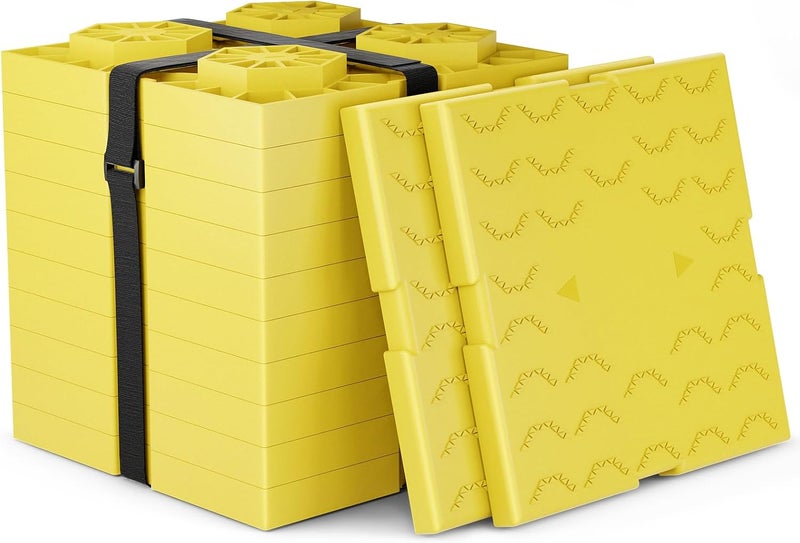 WELLUCK RV Leveling Blocks 12 Pack, Heavy Duty Camper Blocks & Interlocking Design Camper Levelers with 2 Velcro Straps - Customizable Height Sturdy RV Blocks for Single & Dual Wheels - Image 1